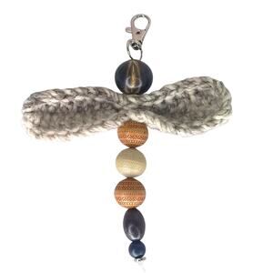 Artisan Firefly Keychain Crochet Wings Vintage Beads Earthy Bag Charm Purse